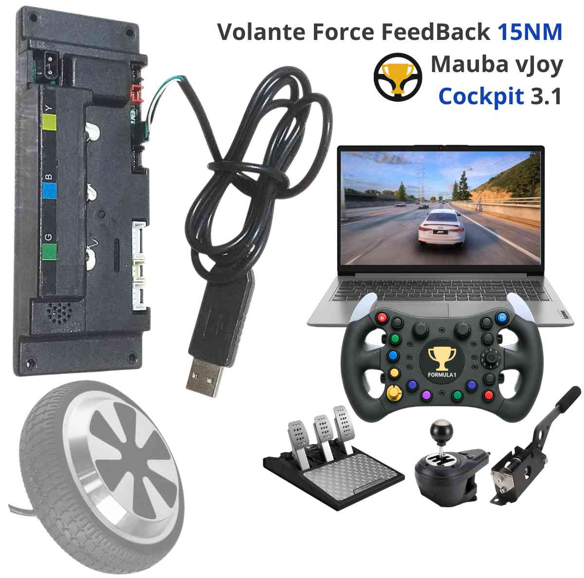 Volante Direct Drive 15nm Diy Em 10 Minutos - Módulo 36v Usb