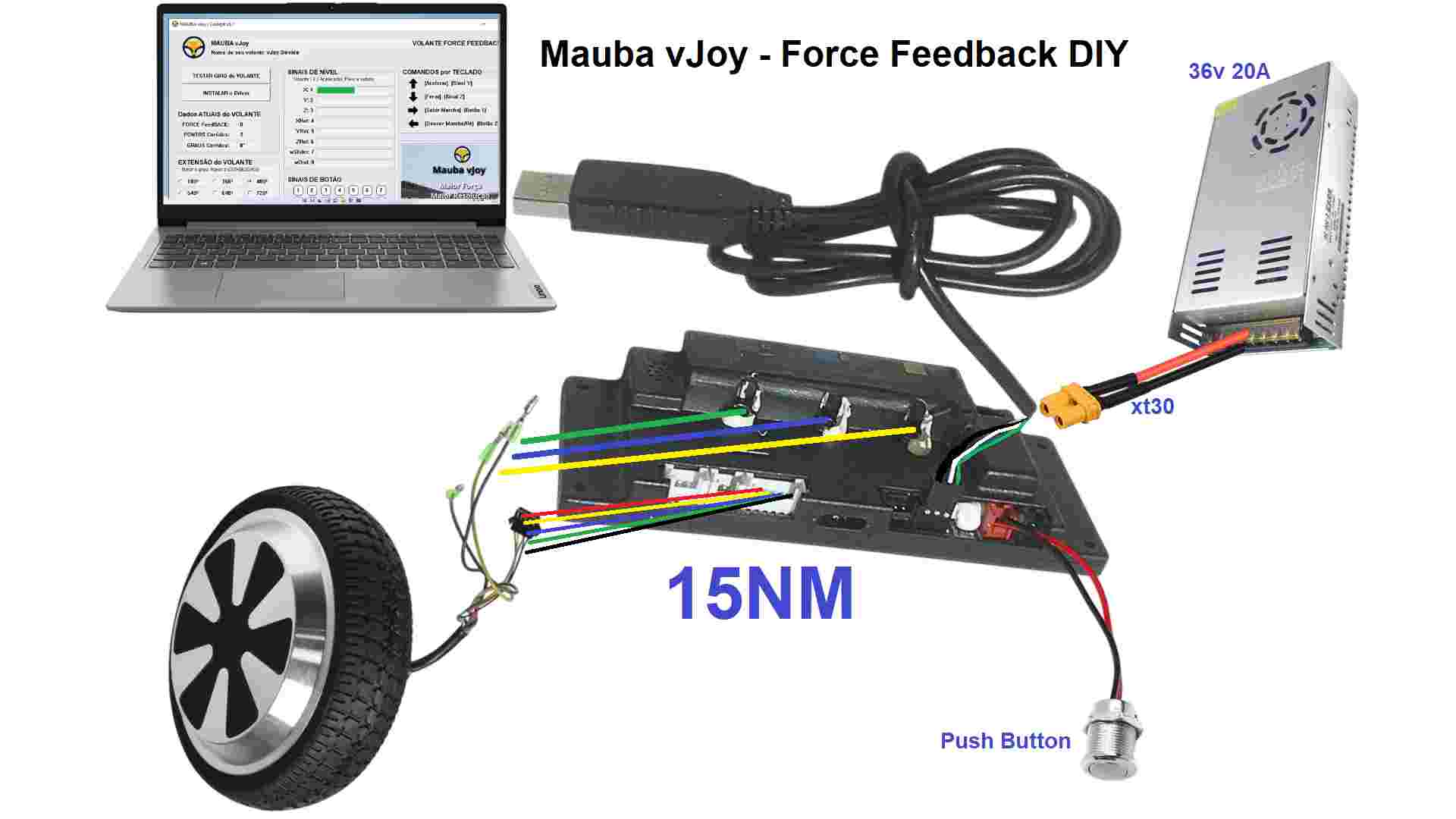 Volante Force Feedback 15nm Diy Motor Hoverboard- Módulo Usb - Foto mini 3